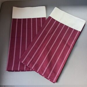 JCPenney Set of 2 KING Pillowcases‎ Red Cream Stripe NEW Smooth Touch Farmhouse